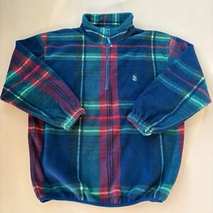 VTG Nautica‎ Mens Small 1/4 Zip Fleece Tartan Plaid Pullover Boxy Fit 90's Y2K